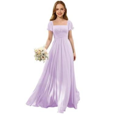 Imagem de Vestido Augday Toddler Slutter Sleeves Junior Bridesmaid lilás
