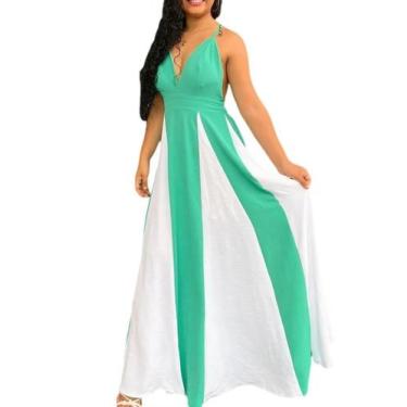 Imagem de Vestido de formatura EEMEII Spaghetti Straps Patchwork Menta White