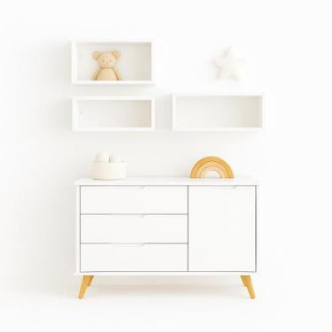 Imagem de Cômoda Infantil 3 gavetas 1 Porta Luna com Nichos Decorativos - Mobili