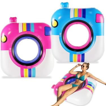 Imagem de FindUWill Boias infláveis para adultos, pacote com 2, boia de piscina grande, 106 cm, brinquedos para câmera, boias de piscina para adultos, artigos de decoração de festa de verão (azul e rosa)