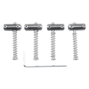 Imagem de OVSAL Pacote com 4 selas para baixo elétrico de aço inoxidável, espaçamento de cordas, selas de ponte de guitarra de 19 mm compatíveis com peças de reposição de baixo elétrico de 4 cordas (cor natural