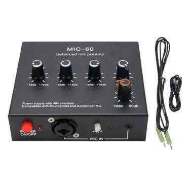 Imagem de Heayzoki Pré -amplificador de Microfone, Fonte de Alimentação 48V de Ganho de Microfone, Ganho de 60dB, Redução de Ruído, pré -amplificador de Microfone (Com cabo de som de 3,5 mm)