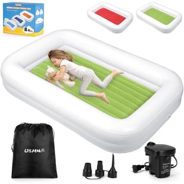 Imagem de USHMA Cama de viagem infantil atualizada [4 lados] | Colchão de ar infantil utilizável de ambos os lados | Cama inflável para crianças | Cama infantil inflável portátil para viagem, vermelha e verde