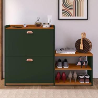 Imagem de Organizador Banco Sapateira Retrô 2 Gavetas Basculantes Dark Pares Sapatos Para Quarto Hall de Entrada - Verde/Cinamomo