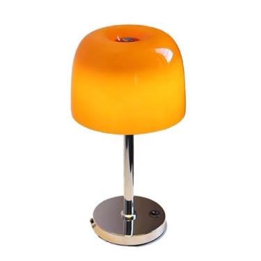 Imagem de Abajur de cabeceira Abajur de mesa cogumelo para quarto e sala estar, vidro translúcido, ambiente vintage, abajur leitura cabeceira(Orange)
