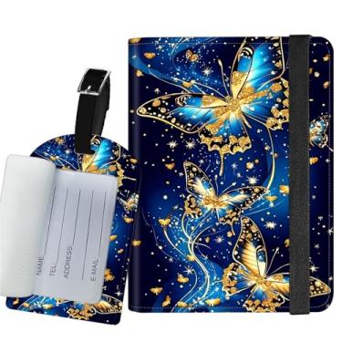 Imagem de Suporte de passaporte para viagem com etiqueta de bagagem, bloqueio RFID, 8,5 x 12 cm, compartimentos para cartão de crédito e bolso de passagem aérea, itens essenciais de viagem para mulheres e