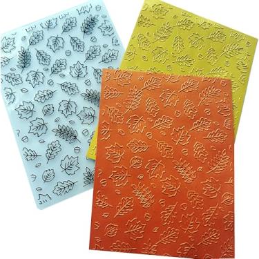 Imagem de DIYology Pastas em relevo com textura de folhas de outono para fazer cartões, modelo de relevo de folha de carvalho de bordo para decoração de scrapbooking de papel