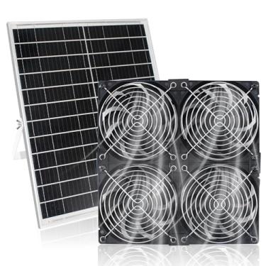Imagem de TUSAUW Kit de 4 ventiladores solares para entrada ou exaustão de ar, ventilador alimentado por painel solar para galinheiro, circulação de ar de galpão, estufa, ventiladores solares externos
