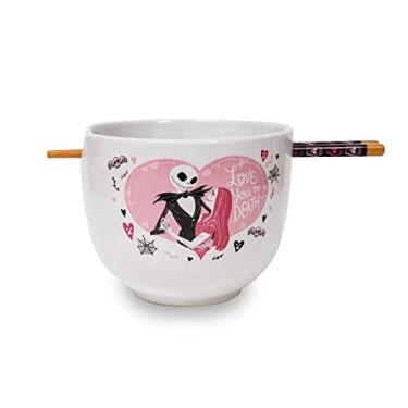 Imagem de Conjunto de louça de cerâmica japonesa Jack e Sally "Love You to Death" da Disney O Estranho Mundo | Inclui tigela de macarrão Ramen de 590 ml e pauzinhos de madeira
