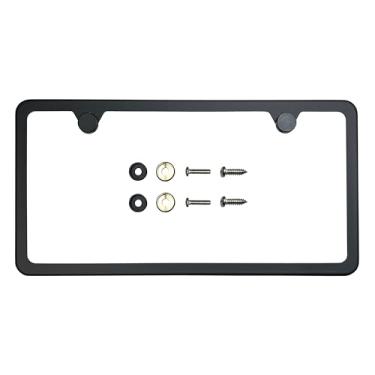 Imagem de T304 Moldura de placa de licença fina de aço inoxidável com dois furos – Acabamento polido espelhado 8K, resistente à ferrugem, design fino, ajuste universal, inclui tampas de parafuso, arruelas e