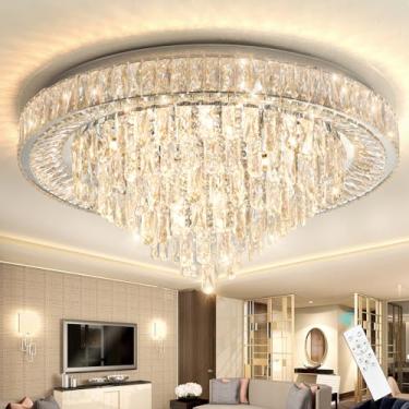 Imagem de dolria Lustres modernos para sala de estar, luminária de teto de cristal, lâmpada LED regulável com iluminação pendente remota, montagem embutida, iluminação de teto para sala de jantar e quartos