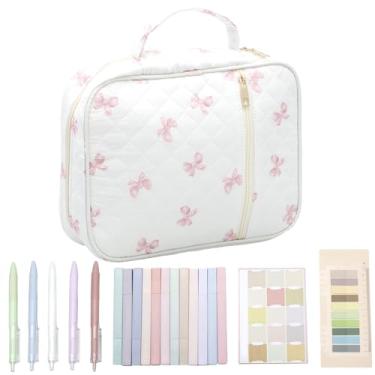 Imagem de Bolsa de capa bíblica para mulheres, estojo de transporte bíblico com 2 compartimentos com alça, abas, marcadores, sacos de igreja bíblica acolchoados macios e fofos, para materiais de estudo da