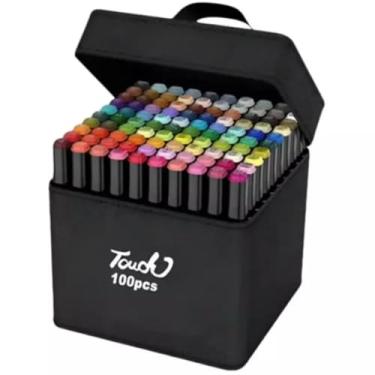 Imagem de Kit Canetinha 100 Cores Marcador Permanente com Estojo Organizador – Canetas Coloridas Resistentes, Secagem Rápida, Sem Borrar – Ideal para Escola, Trabalho e Arte