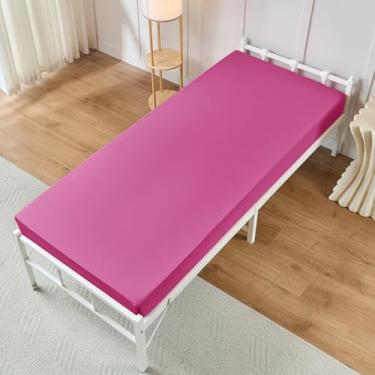 Imagem de VACVELT Lençol com elástico para berço, 78 x 189 cm, rosa choque, ultramacio e respirável, capa de cama confortável para cama estreita de solteiro/beliche de trailer/camas de hóspedes/colchão com três