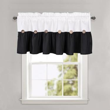 Imagem de DOSLY IDÉES Farmhouse Rustic Off White Spa Waffle e saia preta, design plissado com botões de coco, tratamento de janela em vários cômodos para cozinha, sala de estar, quarto, 132 cm L x 45 cm C