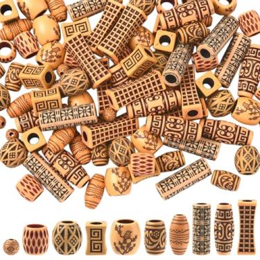 Imagem de SUNNYCLUE 100 peças, 10 estilos, contas de cabelo de macramê, contas de trança de dreadlock, acrílico, imitação de madeira, coluna retangular redonda, oval, espaçadores soltos para fazer joias