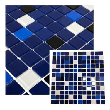 Imagem de Pastilha De Vidro Para Piscina Cozinha Banheiro Parede Mix Azul 30x30cm - La Bella Griffe