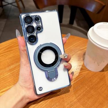 Imagem de Suporte magnético sem moldura para PC, capa transparente para celular Samsung Galaxy S25 Ultra, S24 Plus, S23, S22, capa traseira de acrílico (para Samsung S23Ultra/azul celeste)