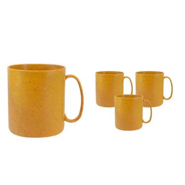 Imagem de Kit 4 Canecas Redonda Fibra Madeira Amarelo 400Ml