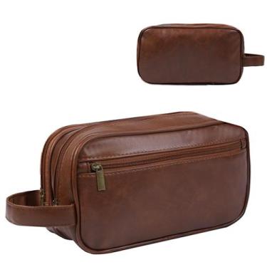 Imagem de Bolsa de higiene de viagem HEWTHM PU em couro marrom resistente à água