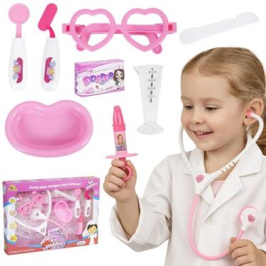 Imagem de Kit Médica Doutora Brinquedo Faz De Conta Com 8 Acessórios Rosa Brinca