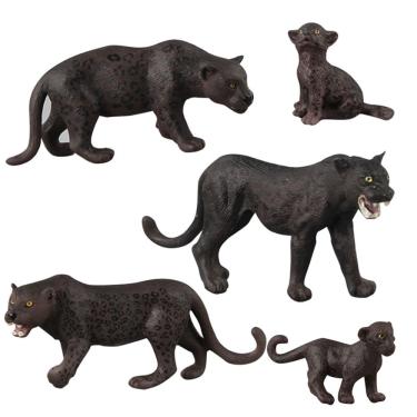 Imagem de Conjunto de estatuetas de animais realistas Black Panther, 5 peças de PVC para crianças