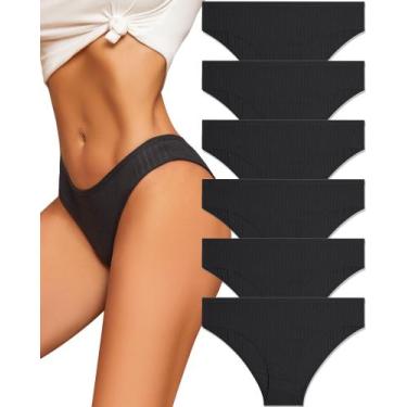 Imagem de Roupa íntima de algodão FINETOO Sexy Low Rise Ribbed Hipster Black