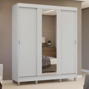 Imagem de Guarda-roupa Casal Com Pés 3 Portas De Correr Com Espelho Branco Reno 