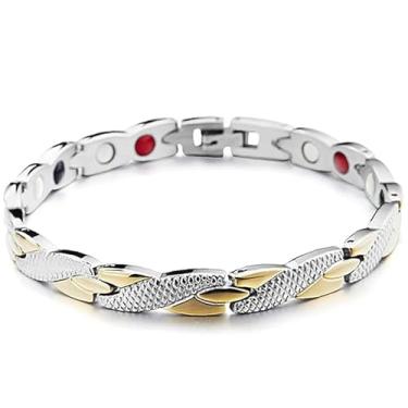 Imagem de Pulseira Fir Twist Prata Com Dourado Bracelete Equilíbrio Magnética