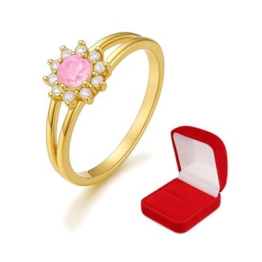 Imagem de Anel Rosa Turmalina Feminino Solitário Dois Aros Banhado a Ouro 18k Zircônias Delicado (15)