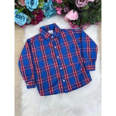 Imagem de Camisa Xadrez Junina Juliano Azul Royal - Manga Longa em Tecido - Fabu