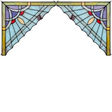 Imagem de Litepedia Pendurar para janela de canto de vitral, painel de vidro estilo Tiffany, protetor solar de vitral, decoração interna para sala de estar, quarto ou varanda, conjunto de 2