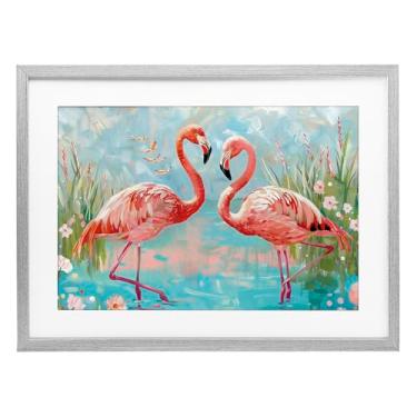 Imagem de Stupell Industries Impressão emoldurada moderna flamingo amor cinza sob vidro, design por LSR Design Studio, 17 x 23