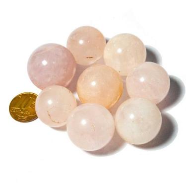 Imagem de Kit com 10 Mini Esferas de Quartzo Rosa Natural - 18 a 25mm - Tipo B -
