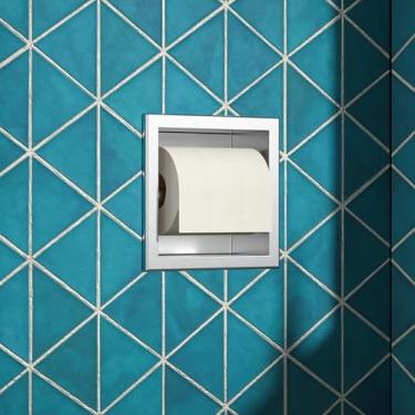 Imagem de Bernkot Suporte de papel higiênico, suporte de papel higiênico de parede para renovação de banheiro, suporte de papel higiênico embutido em aço inoxidável 304 (prata)