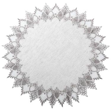 Imagem de Toalha de linho natural, toalha grande de renda redonda de 61 cm para mesas, tons neutros da terra, tapete de mesa bege, vintage, rústico, macramê, para casa, cozinha, jantar, mesa de café, cômoda e