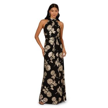 Imagem de Adrianna Papell Vestido feminino floral metálico frente única, Preto/dourado, 48