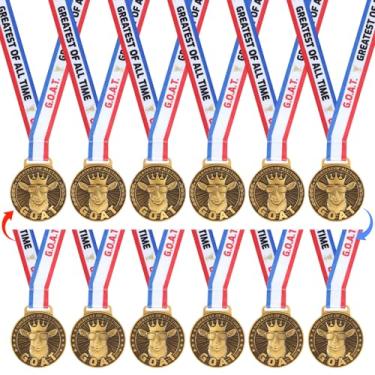 Imagem de Archerest Medalha de cabra dupla face de 12 peças com fitas de pescoço, prêmio maior de todos os tempos, medalha de pingente de cabras 3D para torneios esportivos e campeonatos de futebol e coleções