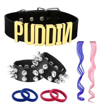 Imagem de Pulseiras gargantilha de Halloween para mulheres, colar, gargantilha de couro PU, pulseiras com pontas e acessórios para o dia das bruxas (dourado, grande)