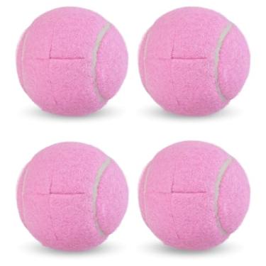 Imagem de 4 bolas de tênis pré-cortadas para andadores – Bolas deslizantes resistentes com almofadas de feltro para andadores e pernas de móveis, proteção de chão, decoração de festa com tema de tênis (rosa)