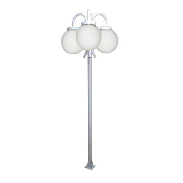 Imagem de Poste Luminária Globo P Triplo Braço Curvo Baixo Branco 3mt