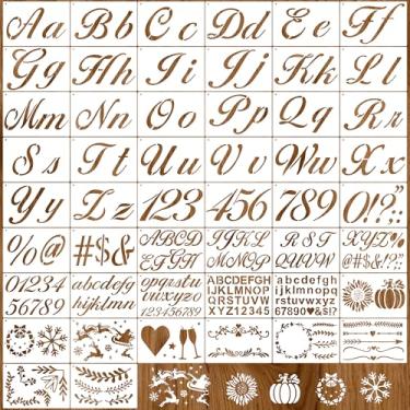 Imagem de 50 estênceis de letras para pintura em madeira, modelos de desenho de alfabeto de caligrafia com letra, números, videira, sinais, estênceis cursivos reutilizáveis para artesanato artístico