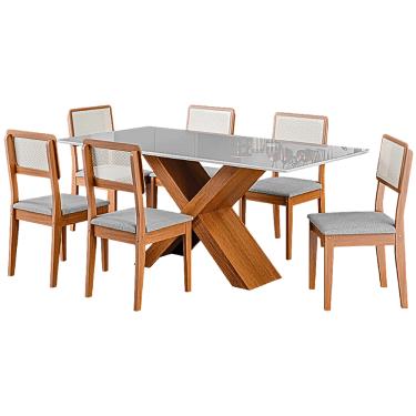 Imagem de Conjunto de Mesa Sala de Jantar Tampo com Vidro 1,80m Grécia 6 Cadeiras Santiago Dobuê