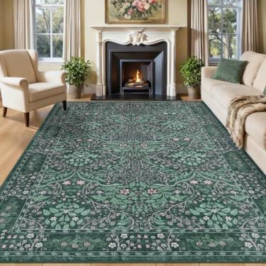 Imagem de WEZVIX Tapete verde escuro, 20 x 25 cm, lavável para sala de estar, floral, grande para sala de jantar, casa de fazenda, berçário, escritório, tapete resistente a manchas e deslizamento para quarto