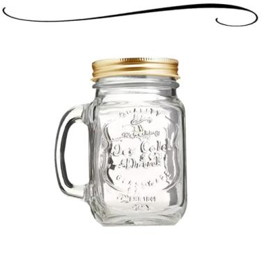 Imagem de Jarrinhas Canecas Retrô Vintage Vidro Com Tampa de Metal e Canudo Vidro Drinks Barzinho Barman Bartender 480ml