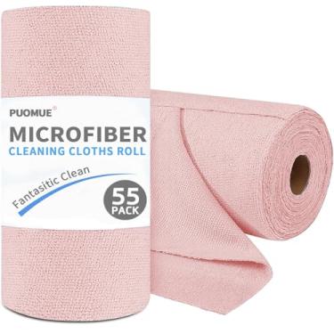 Imagem de Puomue Pacote com 55 rolos de pano de limpeza de microfibra, toalhas reutilizáveis removíveis, 28 x 23 cm, pano de microfibra ultra absorvente e sem fiapos para limpar carros, cozinha, janela, casa e