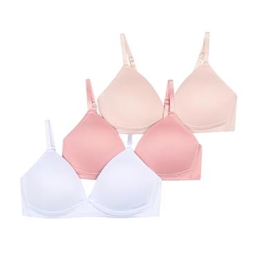 Imagem de TAHARI Pacote com 3 sutiãs sem fio moldados para meninas, Nude, blush, branco, 32A