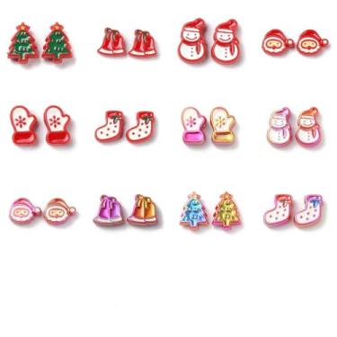 Imagem de 24 peças de contas de acrílico de Natal pequenas árvore de Natal, boneco de neve, luvas de Papai Noel, contas espaçadoras soltas para fazer joias de Natal, colar, pulseira, brinco, chaveiro