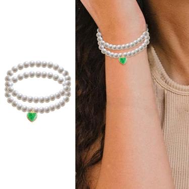 Imagem de 2 pulseiras elásticas com contas para mulheres, delicadas, feitas à mão, pérolas, empilháveis, pulseiras de coração esmaltadas para mulheres, joias exclusivas, presentes, Small, Liga de aço, Pérola