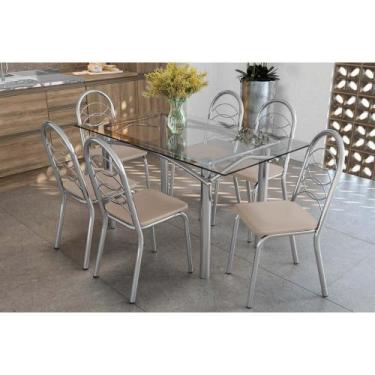 Imagem de Kit 6 Cadeiras Sala Jantar Elba c/ Tampo de Vidro 150cm e 6 Cadeiras H